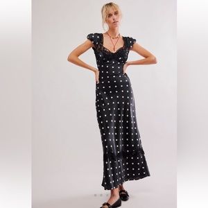 Free people NWOT Butterfly Maxi Dress Black and White Polka Dot